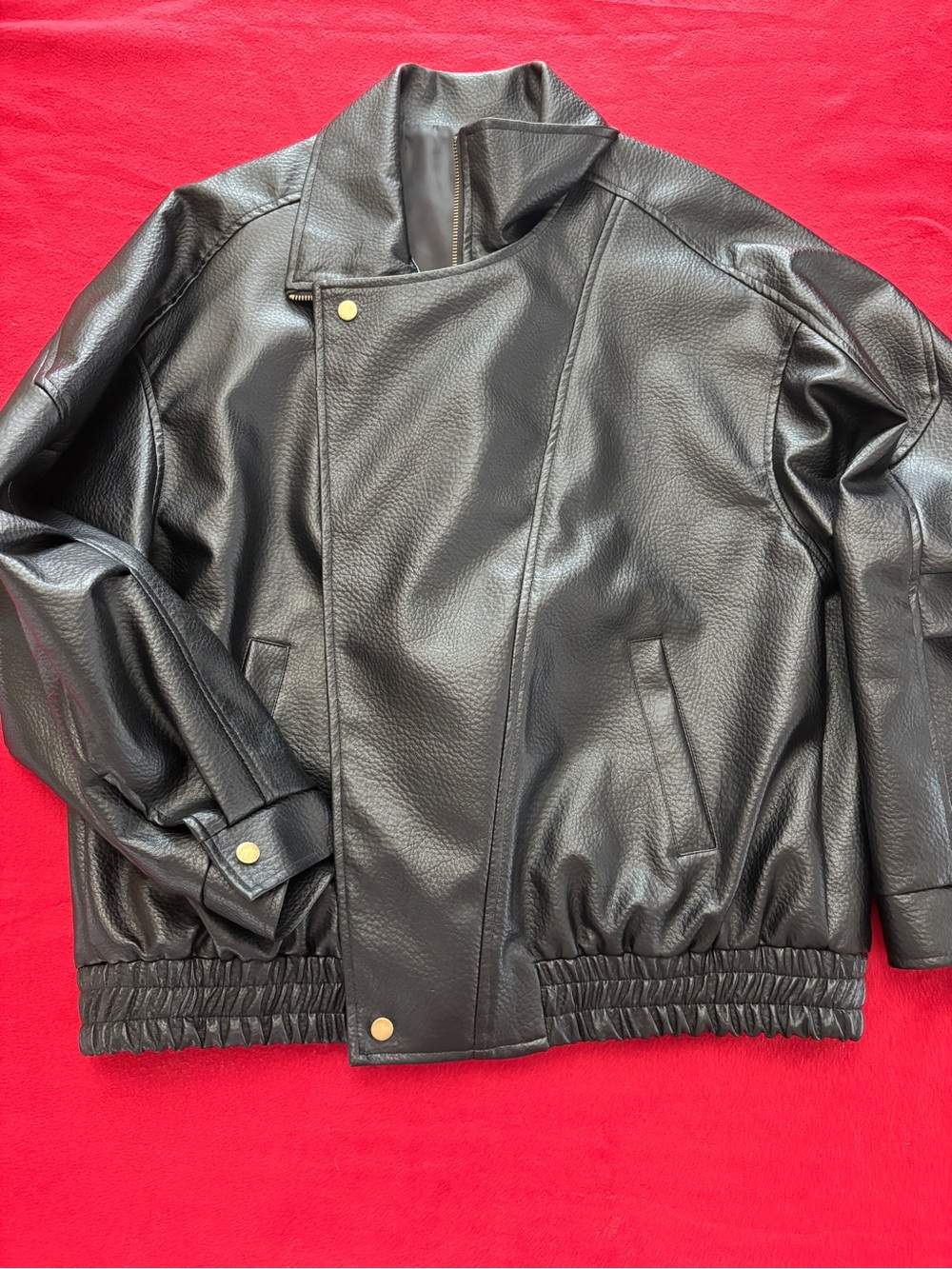 Oversized Faux Leather Motorcycle Bomber Jacket Black US XL